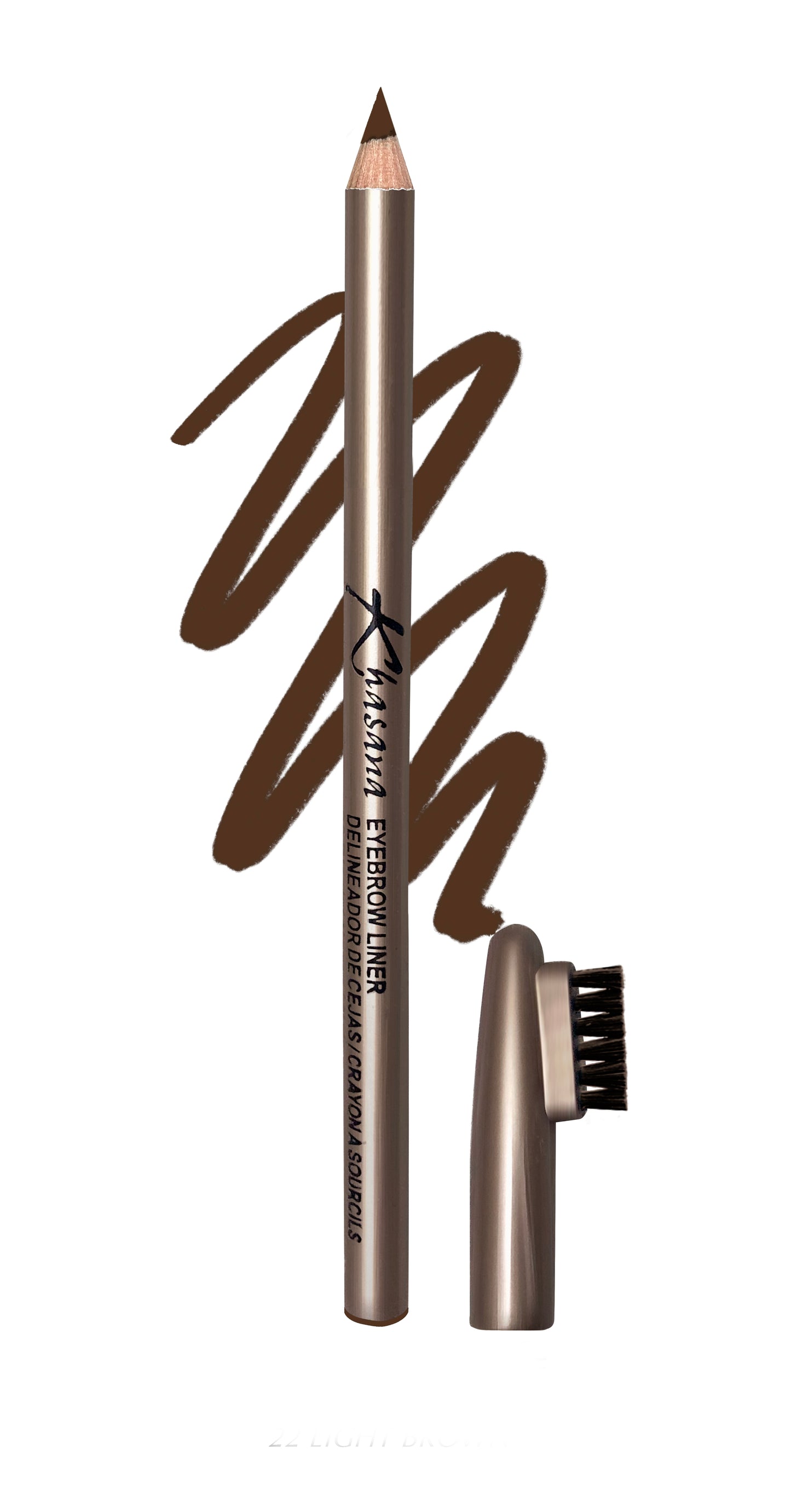 "Khasana's Brow Liner with Brush: Achieve your best eyebrow look with this top-rated eyebrow pencil for flawless results." Light Brown