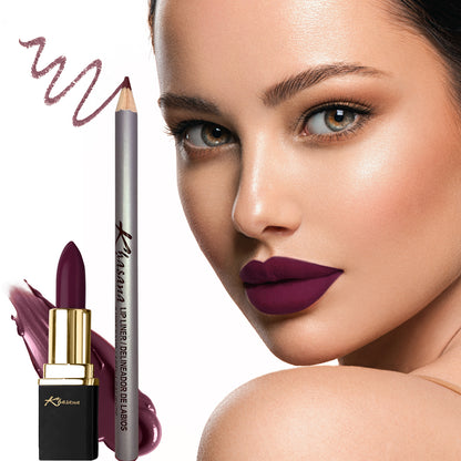 "Enhance your beauty effortlessly with Khasana's lipstick and lip liner set, featuring flawless matte and glossy finishes for a stunning look." Purple Rain