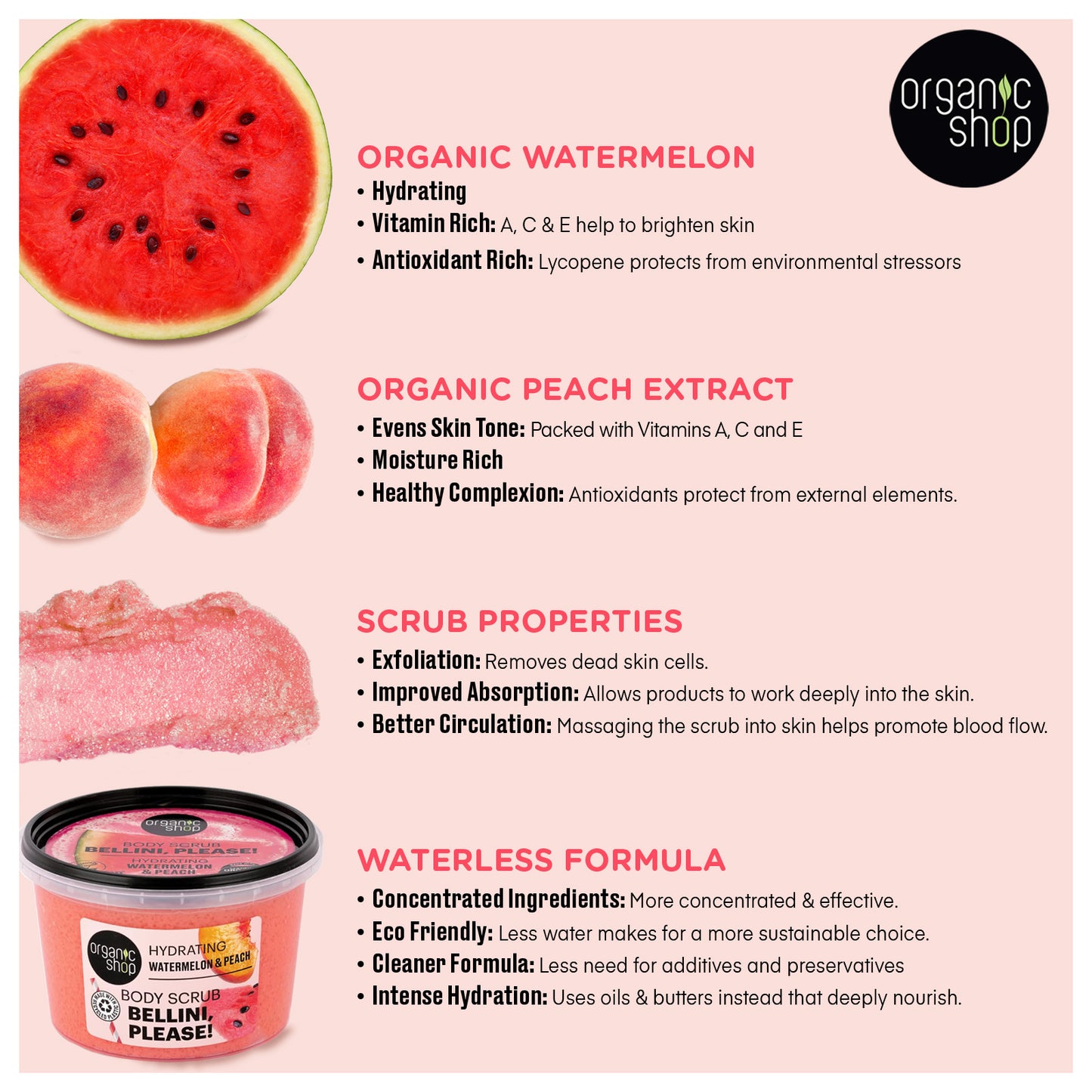 Organic Shop Watermelon & Peach Body Scrub