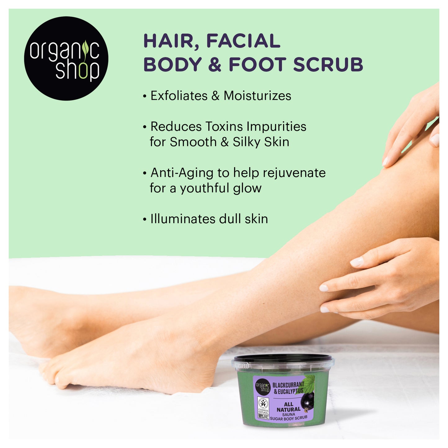 Organic Shop Eucalyptus & Blackcurrant, Sugar Softening & Exfoliating Body Scrub