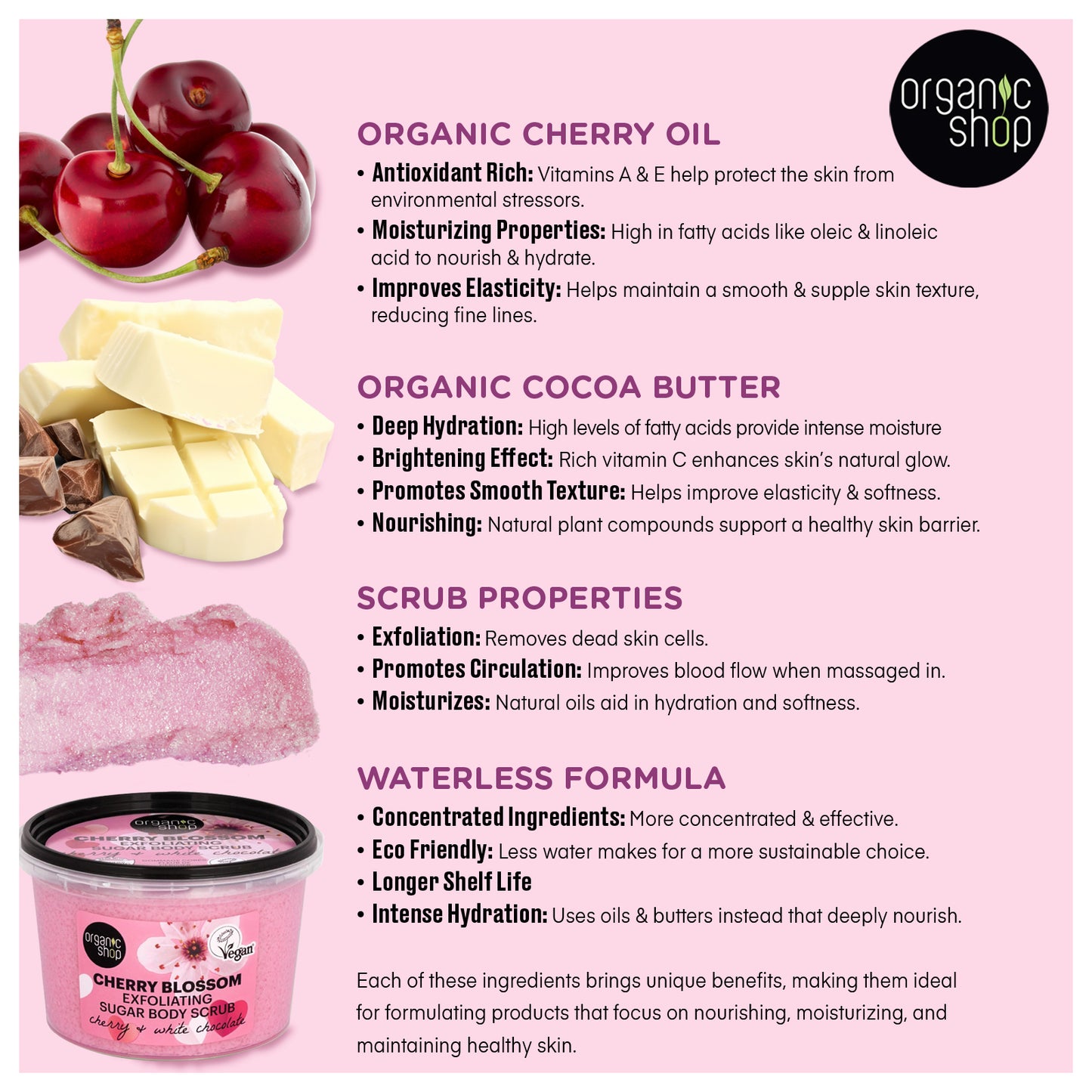 Organic Shop White Chocolate & Cherry Body Scrub. Pack of 2