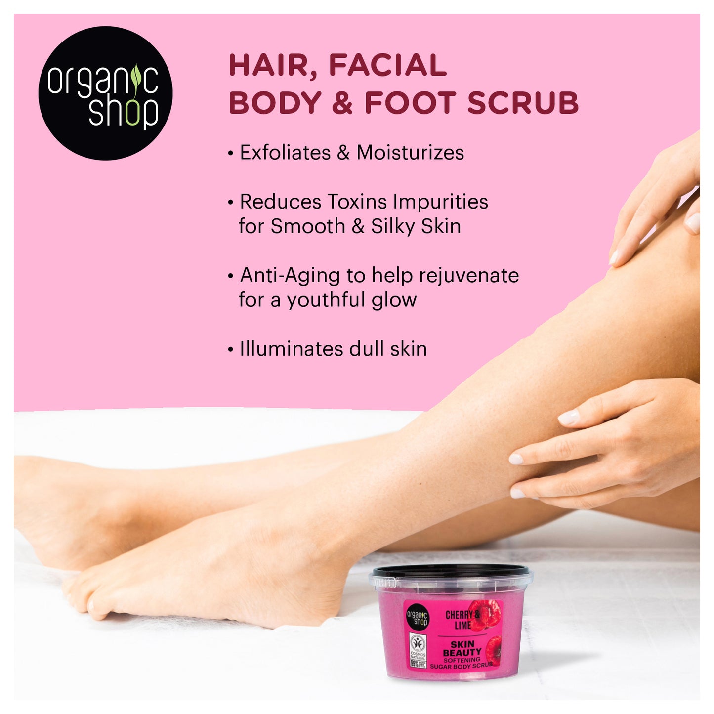 Organic Shop Cherry & Lime, Sugar Softening & Exfoliating Body Scrub. Pack of 2