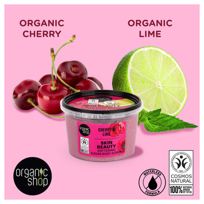 Organic Shop Cherry & Lime, Sugar Softening & Exfoliating Body Scrub. Pack of 2