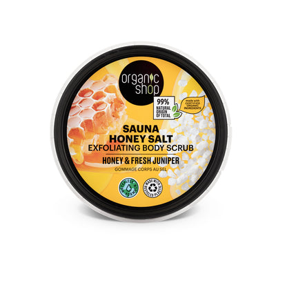 Organic Shop Honey Salt & Juniper Hydrating & Exfoliating Body Scrub. Pack of 2