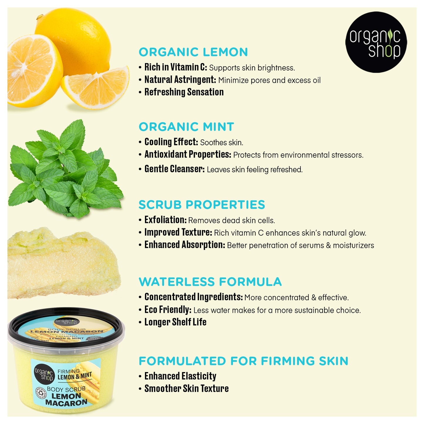 Organic Shop Lemon & Mint, Firming & Exfoliating Body Scrub