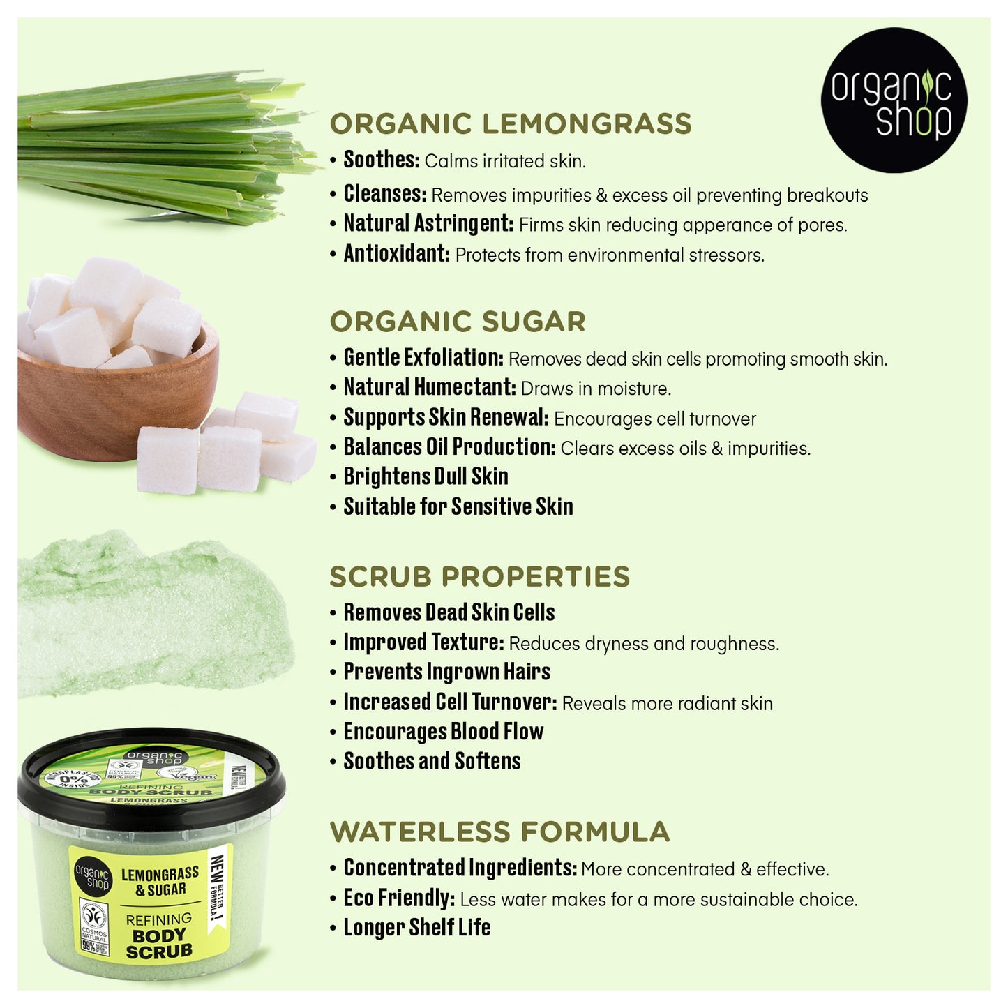 Organic Shop Lemongrass & Sugar, Refining & Exfoliating Body Scrub. Pack of 2