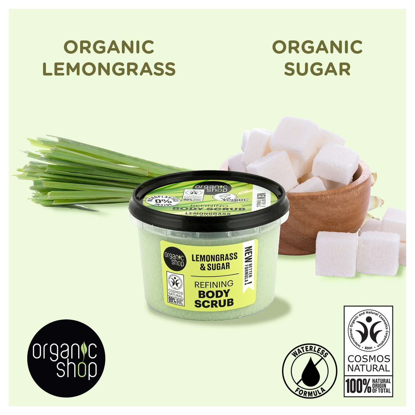 Organic Shop Lemongrass & Sugar, Refining & Exfoliating Body Scrub. Pack of 2