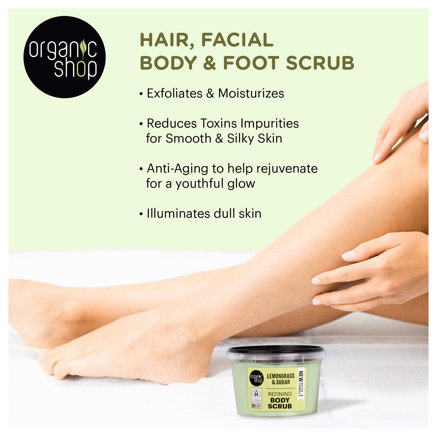 Organic Shop Lemongrass & Sugar, Refining & Exfoliating Body Scrub. Pack of 2