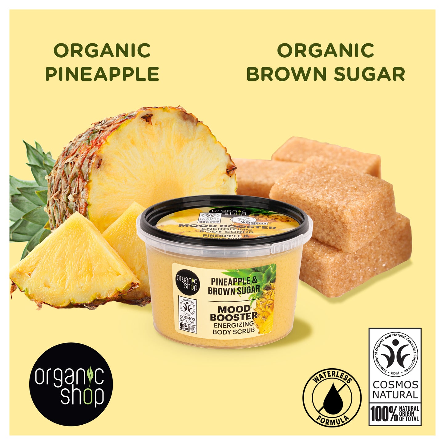 Organic Shop Pineapple & Brown Sugar Energizing & Exfoliating Body Scrub. Pack of 2