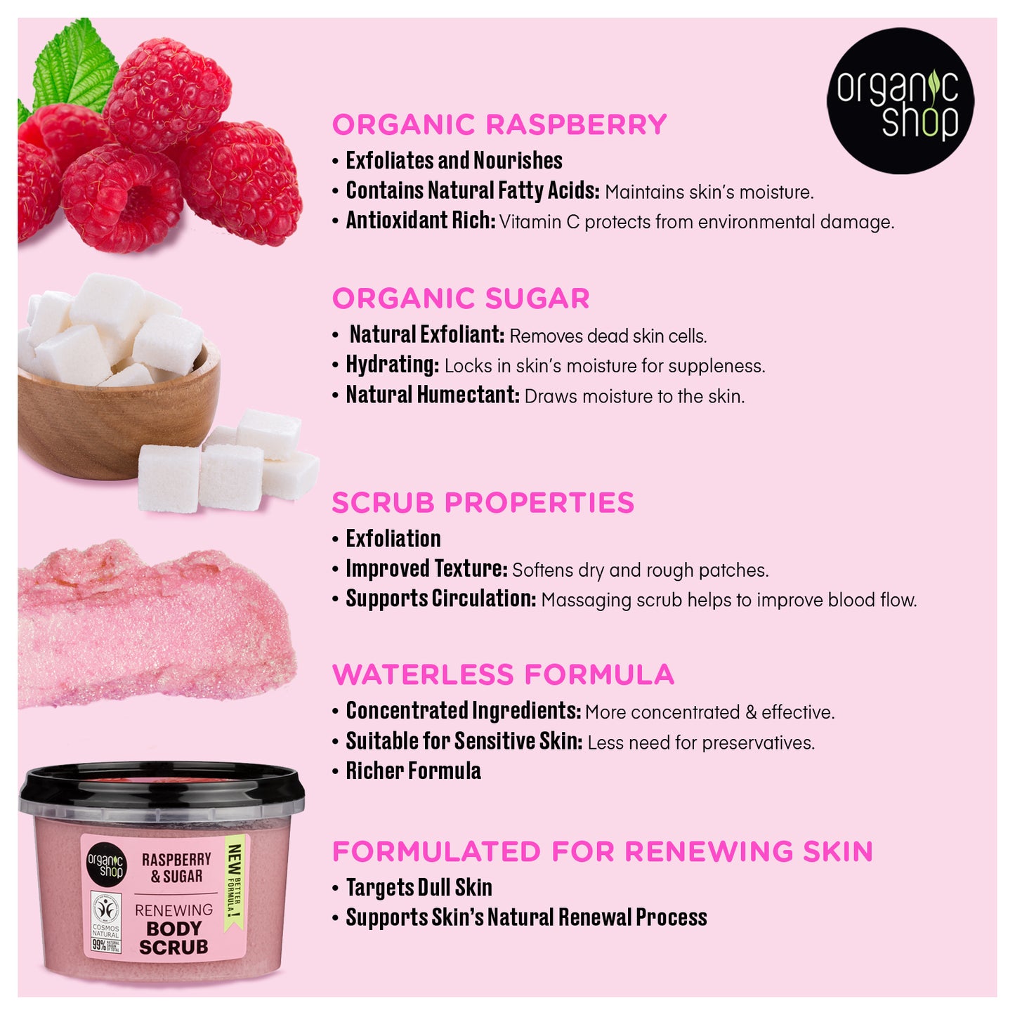 Organic Shop Raspberry & Sugar Body Scrub. Pack of 2