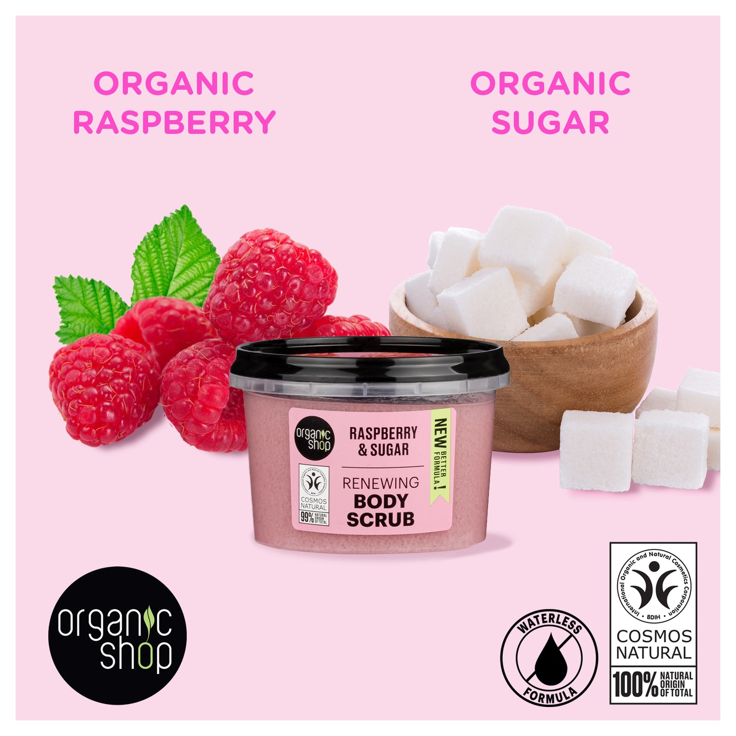 Organic Shop Raspberry & Sugar Body Scrub. Pack of 2