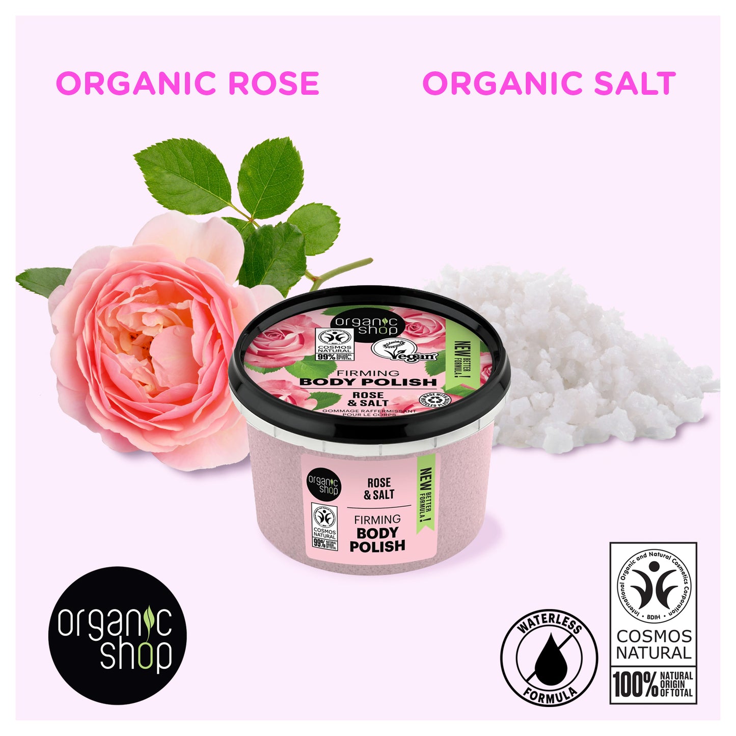 Organic Shop Body Polish Natural Rose and Salt. Pack of 2