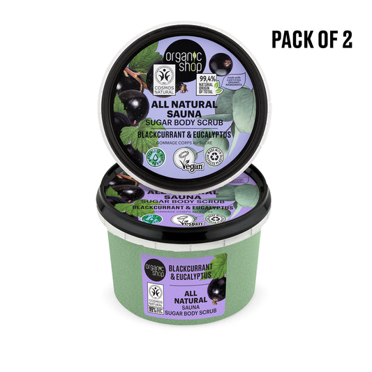 Organic Shop Eucalyptus & Blackcurrant, Sugar Softening & Exfoliating Body Scrub. Pack of 2