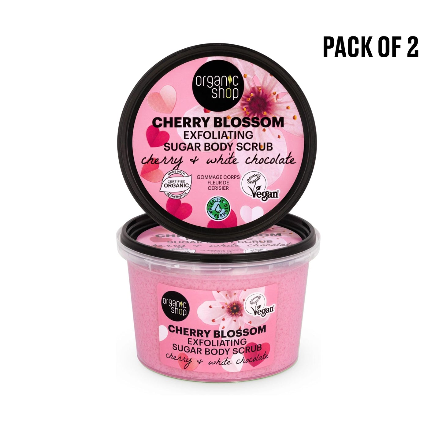 Organic Shop White Chocolate & Cherry Body Scrub. Pack of 2