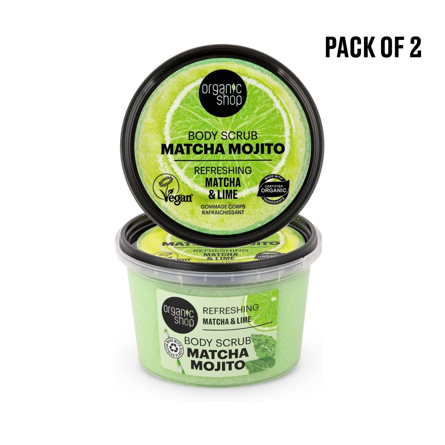 Organic Shop Matcha & Lime Body Scrub. Pack of 2