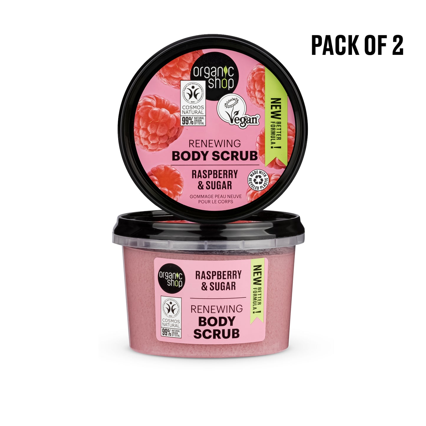 Organic Shop Raspberry & Sugar Body Scrub. Pack of 2