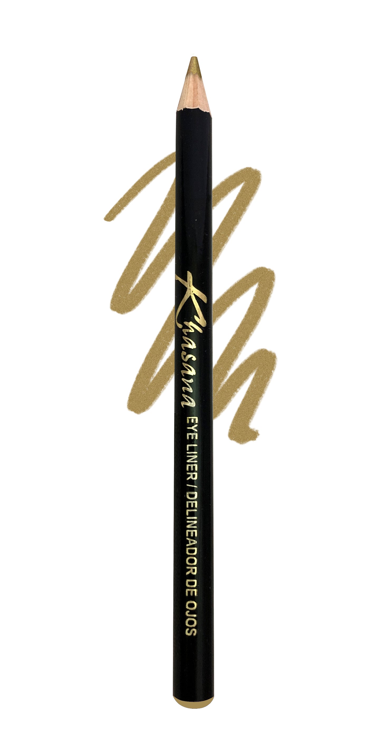 "Khasana's Eyeliner: Achieve the perfect cat eye look with our best eyeliner pencil." Color#  42 Gold