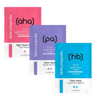 Sheet Mask.  Hyaluronic-Peptide-Glycolic. 3Pack