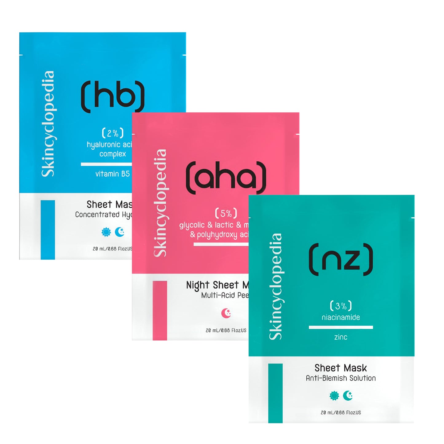 Sheet Mask. Hyaluronic-Glycolic-Niacinamide. 3Pack