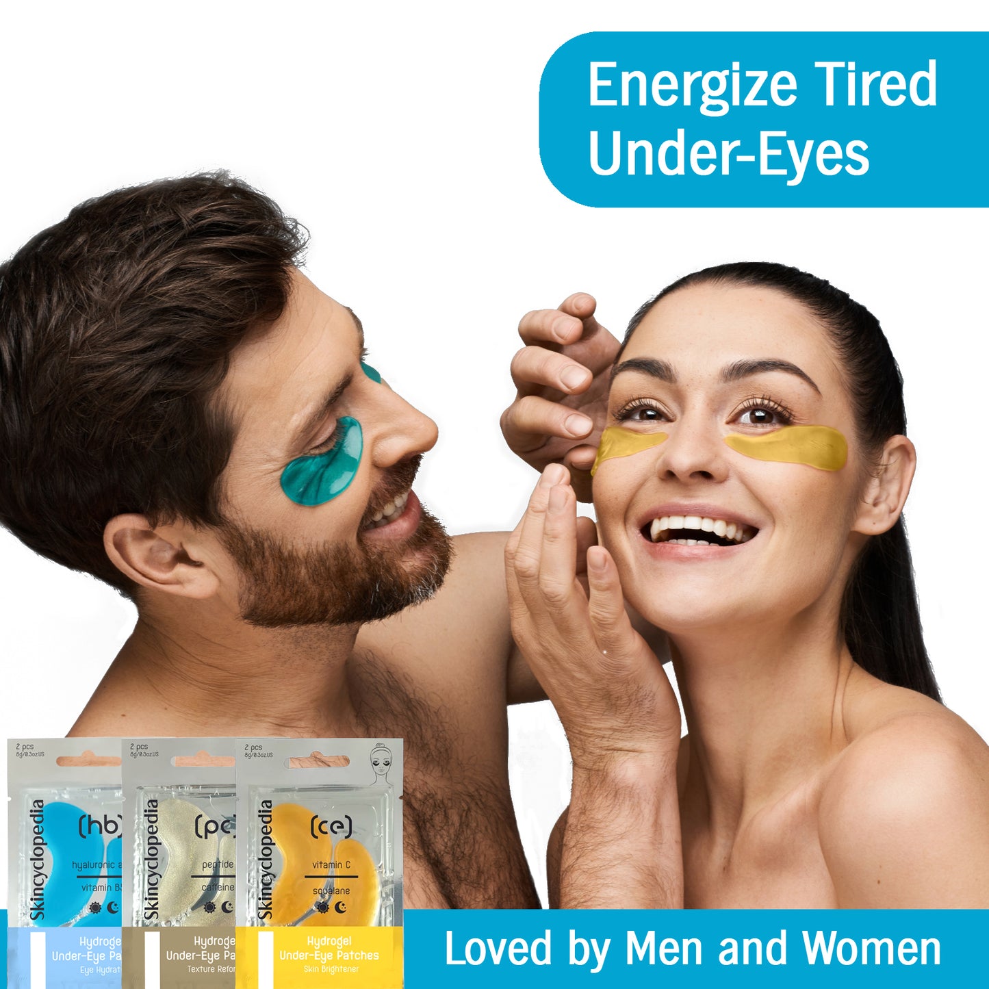 Hydrogel Under Eye Patches. Caffeine+Peptides. 3Pack