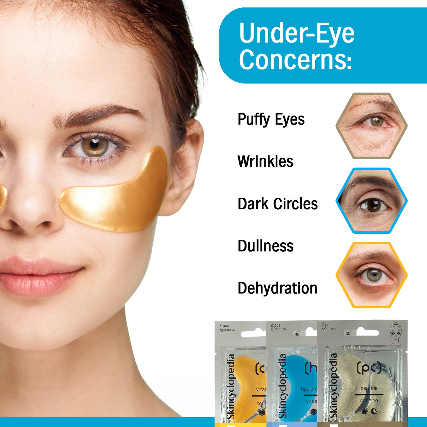 Hydrogel Under Eye Patches - Hyaluronic Acid+Vitamin B5. 3Pack