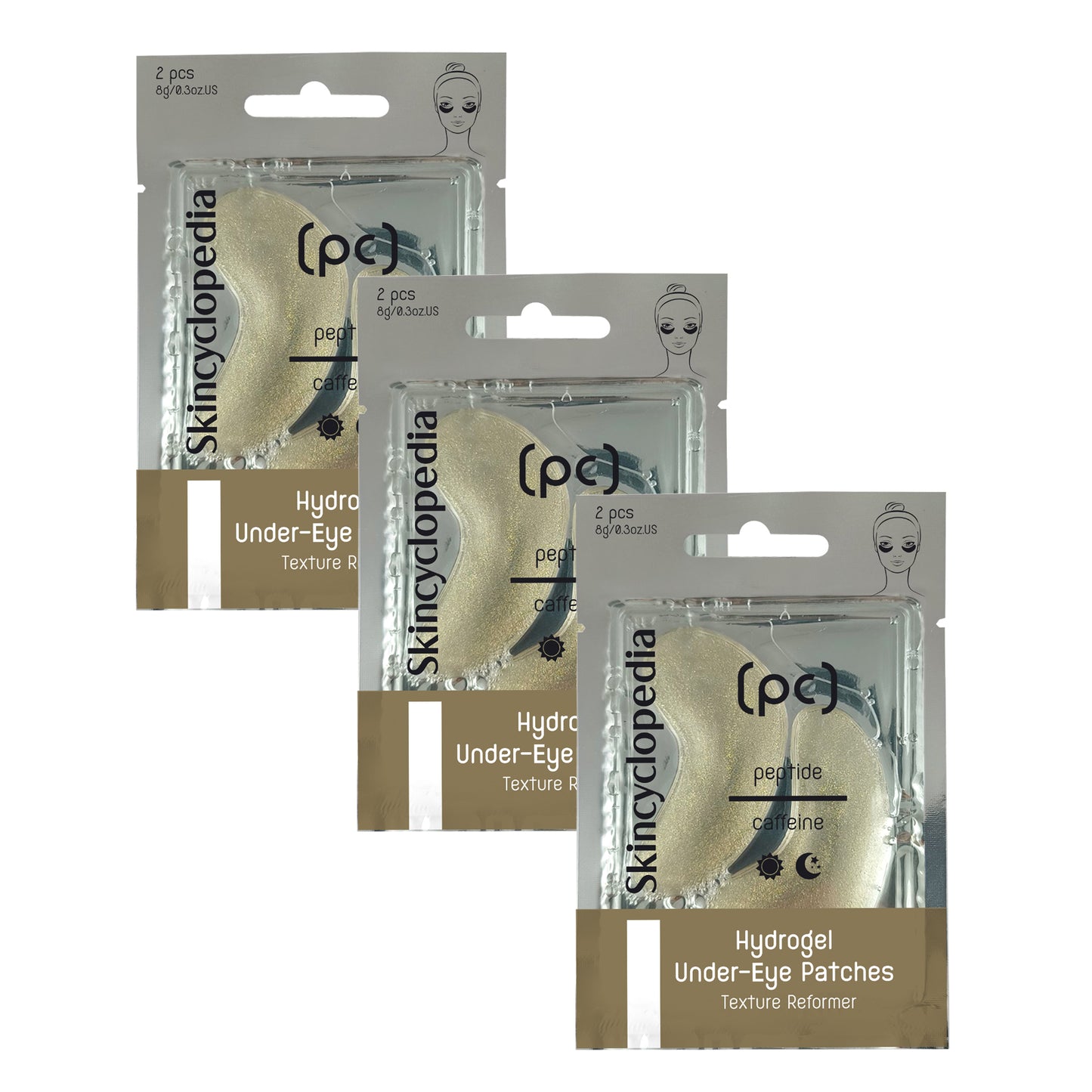 Hydrogel Under Eye Patches. Caffeine+Peptides. 3Pack